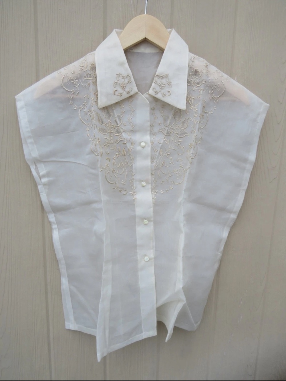 Women's Ivory Embroidered Button-Front Blouse